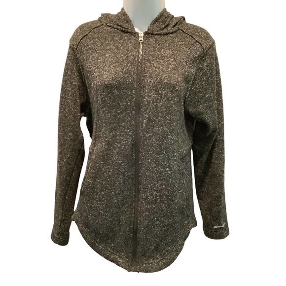 EDDIE BAUER WOMEN’S LIGHTWEIGHT  ZIPPER BRUSHED FLEECE HEATHER GRAY  HOODIE L - Picture 1 of 10
